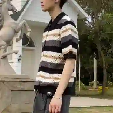 虫小绿 美式复古慵懒休闲新贵老钱风针织半袖上衣衬衫 男女同款
