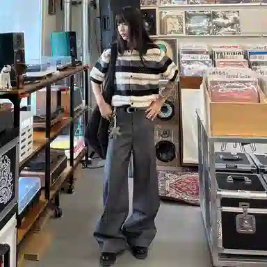 虫小绿 美式复古慵懒休闲新贵老钱风针织半袖上衣衬衫 男女同款