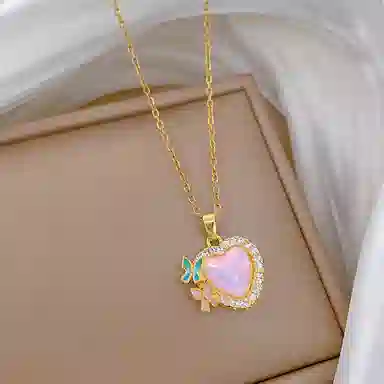 冠饰婵 甜心蝶语 甜美少女心 爱心配双蝴蝶造型 微镶 精致百搭 平平安安万事胜意#好运 琉璃 项链 女款