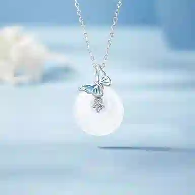 冠饰婵 新中式 蝴蝶平安扣 久紫离火 多财多福 水逆退散 学业顺利 小众高级简约百搭 好运合成/人造 琉璃 项链 女款