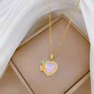 冠饰婵 甜心蝶语 甜美少女心 爱心配双蝴蝶造型 微镶 精致百搭 平平安安万事胜意#好运 琉璃 项链 女款