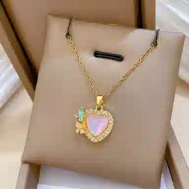 冠饰婵 甜心蝶语 甜美少女心 爱心配双蝴蝶造型 微镶 精致百搭 平平安安万事胜意#好运 琉璃 项链 女款