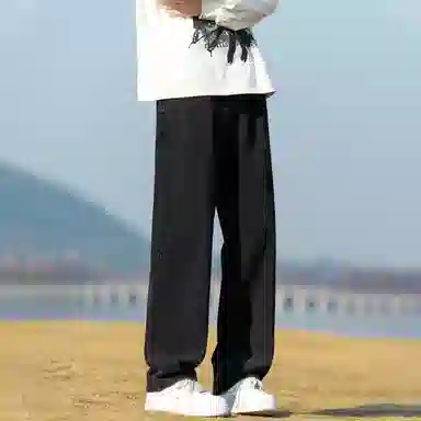 人本 中腰直筒宽松阔腿裤子松紧腰舒适休闲长裤牛仔裤夏季 男女同款