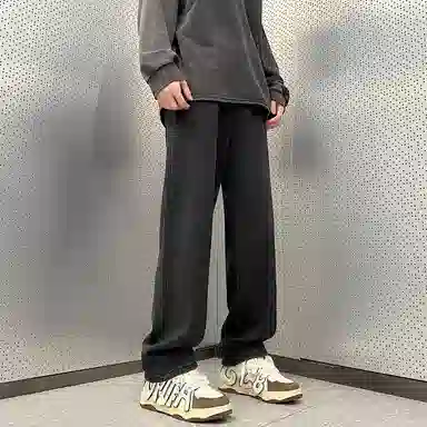 人本 美式简约长裤子后腰松紧直筒宽松舒适复古高街阔腿牛仔裤夏季 男女同款