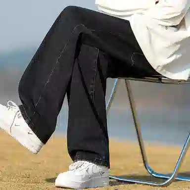 人本 中腰直筒宽松阔腿裤子松紧腰舒适休闲长裤牛仔裤夏季 男女同款