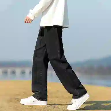 人本 中腰直筒宽松阔腿裤子松紧腰舒适休闲长裤牛仔裤夏季 男女同款