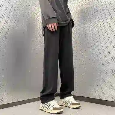 人本 美式简约长裤子后腰松紧直筒宽松舒适复古高街阔腿牛仔裤夏季 男女同款