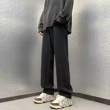 人本 美式简约长裤子后腰松紧直筒宽松舒适复古高街阔腿牛仔裤夏季 男女同款