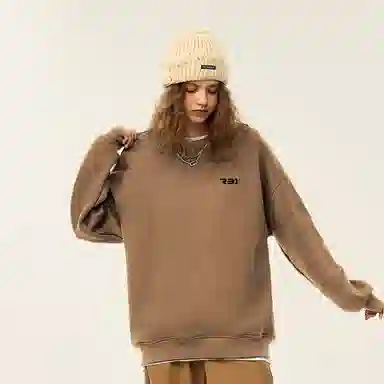 人本 印花图案简约户外逛街时尚宽松套头长袖圆领卫衣 男女同款