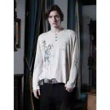 WANNA LAB FW25 Aria Henley Rune Print Long Sleeve Tee