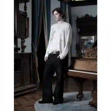 WANNA LAB FW25 Aria Henley Rune Print Long Sleeve Tee