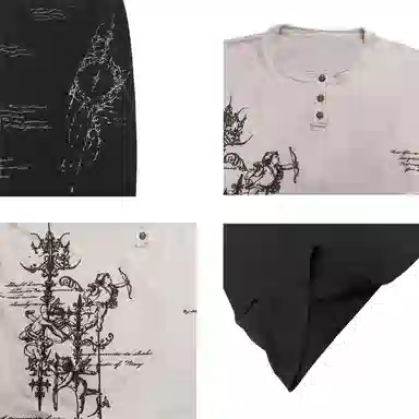 WANNA LAB FW25 Aria Henley Rune Print Long Sleeve Tee