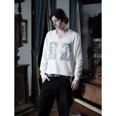 WANNA LAB 25FW Angel Reaper Rune V-Neck Knit Long Sleeve Tee