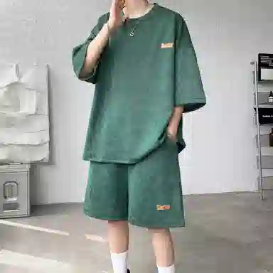 沐诚阳译 冰丝薄款宽松搭配帅气美式复古休闲运动套装 男女同款