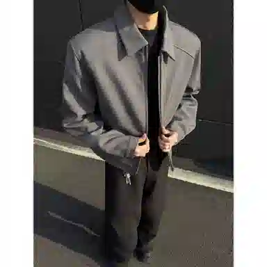 布客行 美式高街潮牌时尚个性设计感纯色日常通勤基础款休闲翻领宽松夹克外套 男女同款