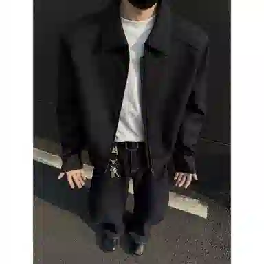 布客行 美式高街潮牌时尚个性设计感纯色日常通勤基础款休闲翻领宽松夹克外套 男女同款