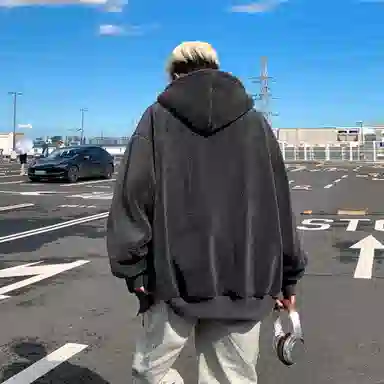 大卫贝肯 高街美式学院风宽松休闲加绒加厚外套学生连帽保暖羊羔绒棉服 男女同款