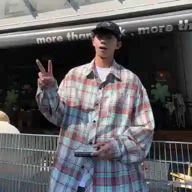 大卫贝肯 美式高街复古学院风基础款格子条纹设计潮牌痞帅高级感外套翻领垂感百搭宽松落肩长袖衬衫 男女同款