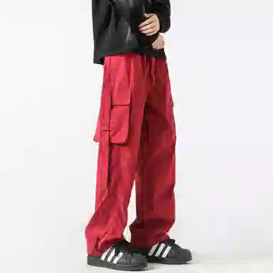 大卫贝肯 美式复古街头机能风字母印花立体大口袋抽绳休闲宽松阔腿伞兵工装裤 男女同款