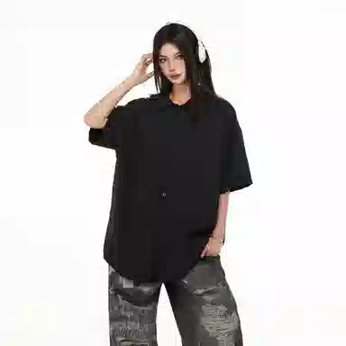 大卫贝肯 美式冰丝复古街头基础无性别主义百搭休闲舒适垂感透气宽松简约翻领短袖衬衫 男女同款