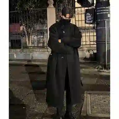 大卫贝肯 美式复古高街宽松休闲加厚外套中长款过膝仿毛呢大衣 男女同款