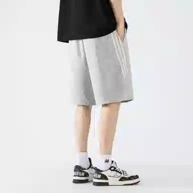 大卫贝肯 美式复古宽松直筒字母印花侧边斜条纹时尚百搭透气五分休闲短裤 男女同款