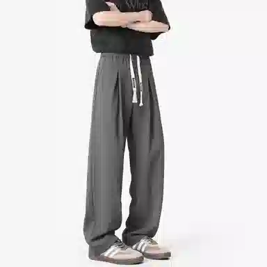 大卫贝肯 美式纯色简约基础款潮流直筒阔腿纯色系带时尚舒适透气日常通勤宽松休闲裤 男女同款