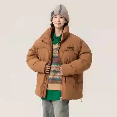 大卫贝肯 美式冬季纯色基础款鸭绒防寒保暖宽松休闲立领时尚百搭羽绒服 男女同款