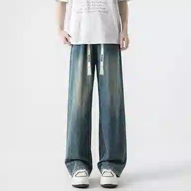 大卫贝肯 夏季冰丝男透气薄款美式高街百搭水洗慵懒风宽松直筒牛仔裤 男女同款