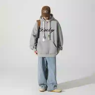 大卫贝肯 品牌字母简约基础款美式潮流休闲宽松连帽卫衣 男女同款 浅灰