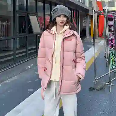 大卫贝肯 美式复古假两件趣味卡通爪印字母印花连帽保暖宽松纯色面包棉服垂感加绒加厚长裤休闲运动套装 男女同款