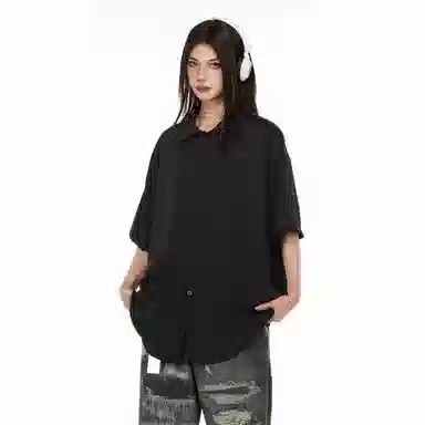 大卫贝肯 美式冰丝复古街头基础无性别主义百搭休闲舒适垂感透气宽松简约翻领短袖衬衫 男女同款