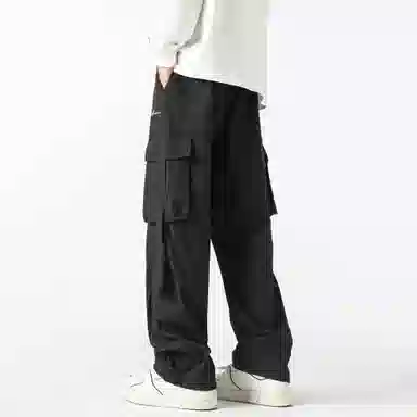 大卫贝肯 美式复古街头机能风字母印花立体大口袋抽绳休闲宽松阔腿伞兵工装裤 男女同款