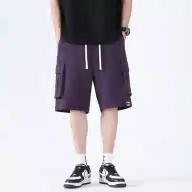 大卫贝肯 美式复古基础款纯色宽松大口袋系带直筒休闲日常通勤五分针织工装短裤 男女同款