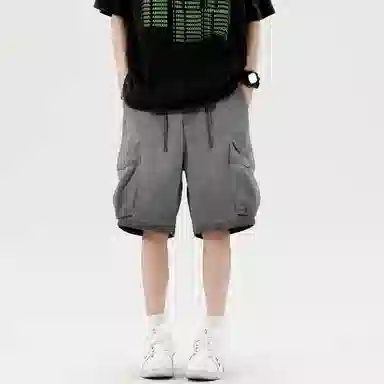 大卫贝肯 美式复古高街双口袋设计纯色直筒舒适休闲百搭宽松五分裤休闲工装短裤 男女同款