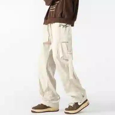 大卫贝肯 美式复古街头机能风字母印花立体大口袋抽绳休闲宽松阔腿伞兵工装裤 男女同款