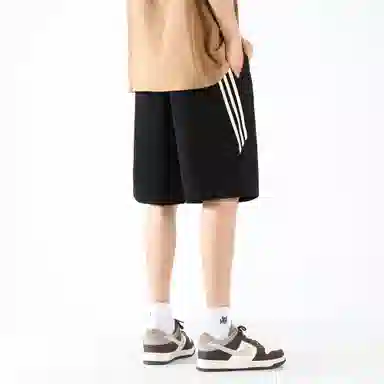 大卫贝肯 美式复古宽松直筒字母印花侧边斜条纹时尚百搭透气五分休闲短裤 男女同款