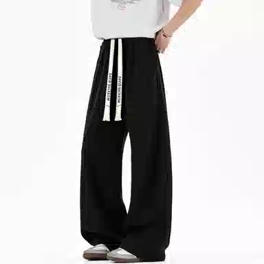 大卫贝肯 美式复古高街系带纯色拼接宽松时尚卫裤休闲裤 男女同款