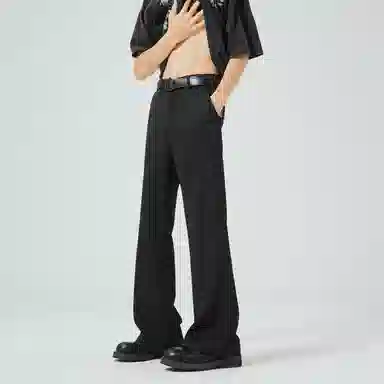 大卫贝肯 美式高街西裤可拆卸织带扣宽松纯色显高直筒轻薄透气垂坠感微喇休闲裤 男女同款