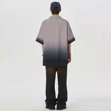 大卫贝肯 美式复古字母设计宽松休闲纯色百搭渐变透气垂感落肩短袖衬衫 男女同款