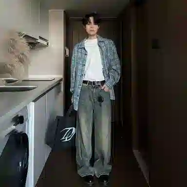 大卫贝肯 美式高街复古学院风基础款格子条纹设计潮牌痞帅高级感外套翻领垂感百搭宽松落肩长袖衬衫 男女同款