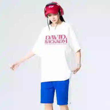 大卫贝肯 ×贝肯熊 联名款 幸运四叶草打碎字母印花透气圆领短袖手写撞色工装五分裤休闲运动套装 男女同款