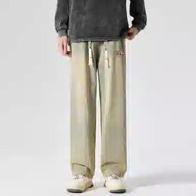 大卫贝肯 美式复古高街风字母水洗宽松中腰显高品牌系带阔腿牛仔裤 男女同款