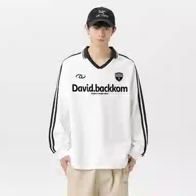 大卫贝肯 美式复古撞色条纹字母无性别主义宽松休闲运动柔软舒适吸湿速干长袖卫衣 男女同款