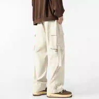 大卫贝肯 美式复古街头机能风字母印花立体大口袋抽绳休闲宽松阔腿伞兵工装裤 男女同款