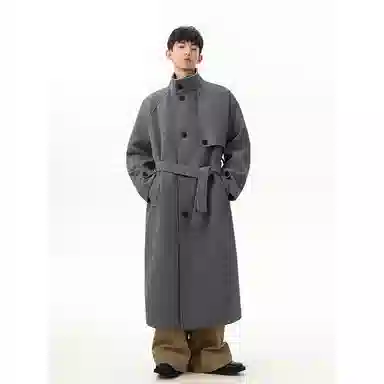 大卫贝肯 美式高街简约基础中长款英伦高级感设计痞帅纯色潮牌休闲舒适宽松日常百搭街头风无性别主义大衣 男款