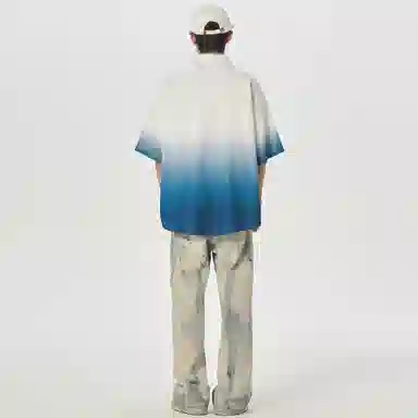 大卫贝肯 美式复古字母设计宽松休闲纯色百搭渐变透气垂感落肩短袖衬衫 男女同款