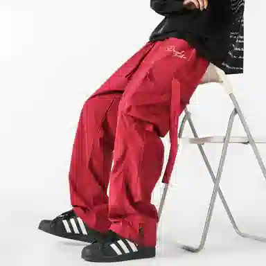 大卫贝肯 美式复古街头机能风字母印花立体大口袋抽绳休闲宽松阔腿伞兵工装裤 男女同款