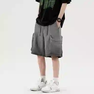 大卫贝肯 美式复古高街双口袋设计纯色直筒舒适休闲百搭宽松五分裤休闲工装短裤 男女同款