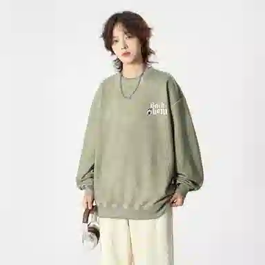 大卫贝肯 美式复古休闲宽松向日葵字母印花宽松百搭纯棉圆领脏脏卫衣 男女同款